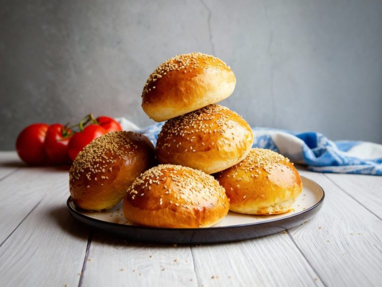 Stack of golden sesame burger buns ready for burger catering in Sugar Land at Boss Bites