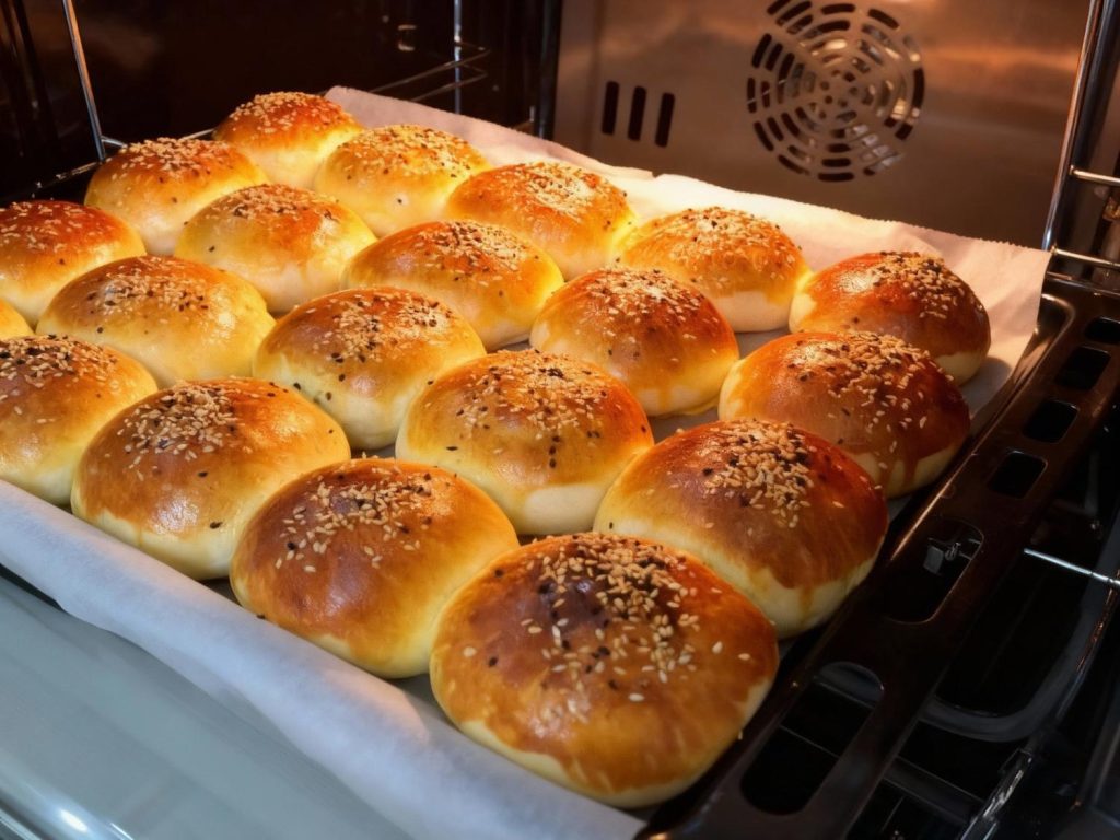 Fresh-from-the-oven sesame burger buns prepared daily for burger catering Sugar Land events